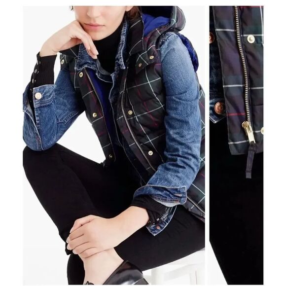 J.Crew Jackets & Blazers - J. Crew plaid puffer vest features removable hood XS